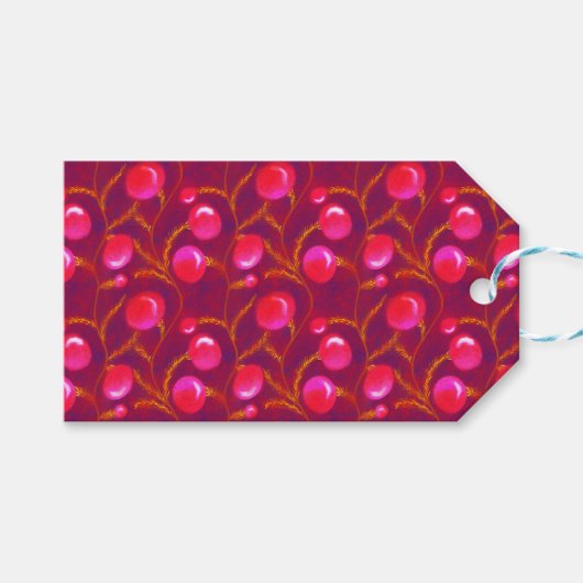 Holly en Kerstmis ornamenten | roze Cadeaulabel (Voorkant (Horizontaal))