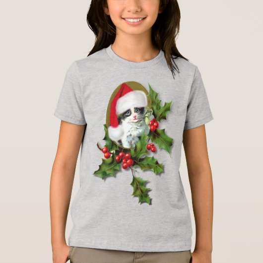 Holly en Kitten Kerstmis Tri-Blend Shirt (Voorkant)
