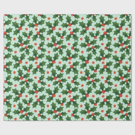 Holly- en Mint Wrapping Paper Cadeaupapier (Vlak)