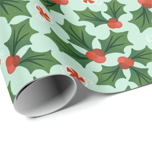 Holly- en Mint Wrapping Paper Cadeaupapier (Rol Hoek)
