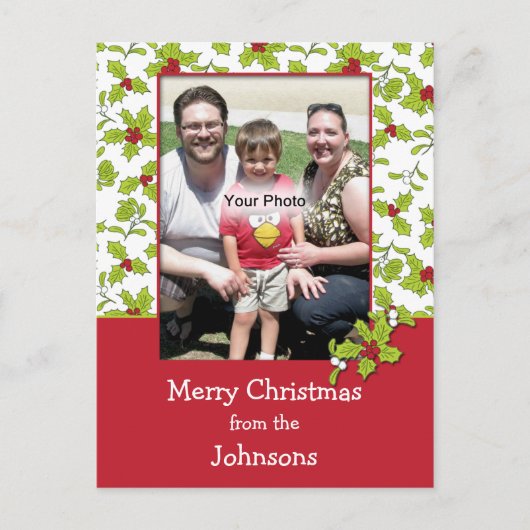 Holly en Mistletoe Foto Kerst Briefkaart (Voorkant)