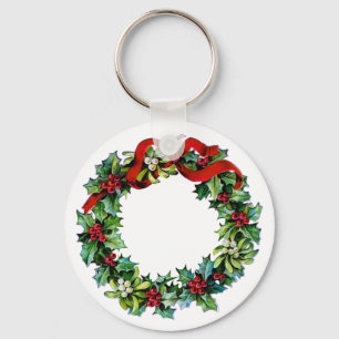 Holly en Mistletoe Kerstmis met rood lintje Sleutelhanger