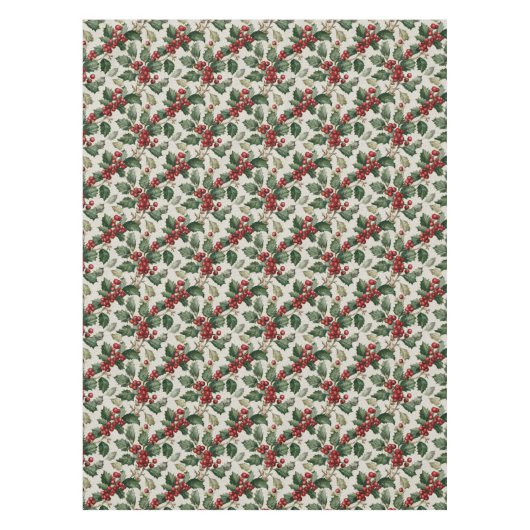 Holly en Mistletoe op faux off-white linnen Tafelkleed (Voorkant)