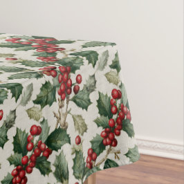 Holly en Mistletoe op faux off-white linnen Tafelkleed