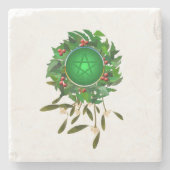 Holly en Mistletoe Pentacle Krans Stenen Onderzetter (Voorkant)