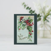 Holly en Mistletoe Vintage Kerstmis Feestdagenkaart (Staand voorkant)