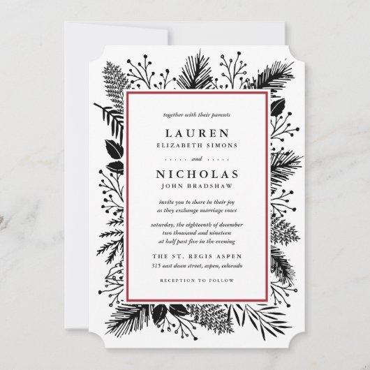 Holly en Pine bruiloft uitnodiging | Cranberry (Voorkant)