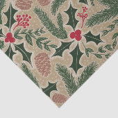 Holly en Pine Cone Evergreen kerstontkoppeling Tissuepapier (Detail)