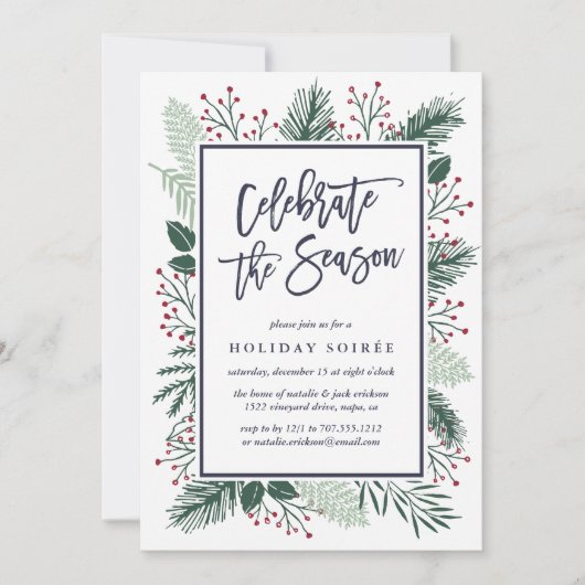 Holly en Pine | Feestdag uitnodiging (Voorkant)