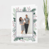 Holly en Pine | Folded Holiday Foto Feestdagen Kaart (Voorkant)