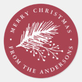 Holly en Pine | Gepersonaliseerde vrolijke kerst Ronde Sticker (Voorkant)