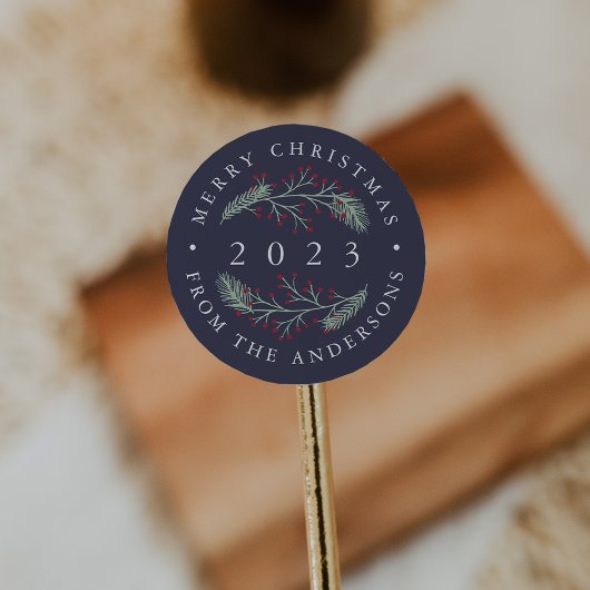 Holly en Pine | Gepersonaliseerde vrolijke kerst Ronde Sticker