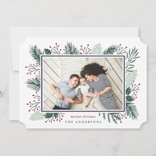 Holly en Pine | Horizontale vakantiefoto Feestdagenkaart (Voorkant)