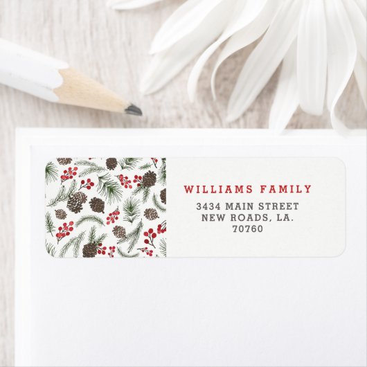 Holly en Pine Kerstmis Etiket (Insitu)