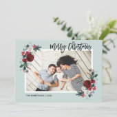 Holly en Pine Kerstmis Fotokaart Feestdagenkaart (Staand voorkant)