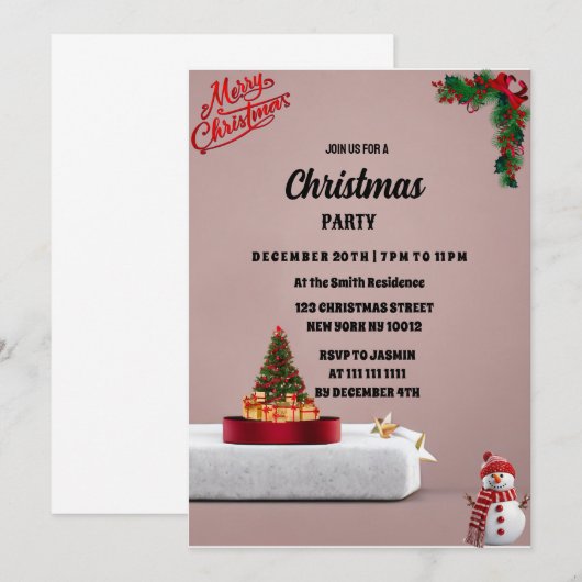 Holly en Pine op Beige Kerstfeest Kaart (Voorkant / Achterkant)