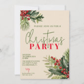 Holly en Pine op Beige Kerstfeest Kaart (Voorkant)