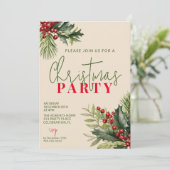 Holly en Pine op Beige Kerstfeest Kaart (Staand voorkant)
