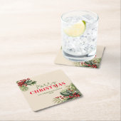 Holly en Pine op Beige Kerstfeest Kartonnen Onderzetters (Insitu)