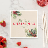 Holly en Pine op Beige Kerstfeest Servet (Insitu)