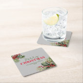 Holly en Pine op Grijs Kerstfeest Kartonnen Onderzetters (Insitu)