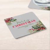 Holly en Pine op Grijs Kerstfeest Kartonnen Onderzetters (Schuin)