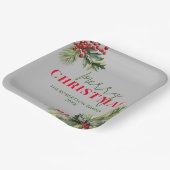 Holly en Pine op Grijs Kerstfeest Papieren Bordje (Gebogen)
