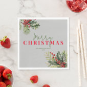 Holly en Pine op Grijs Kerstfeest Servet (Insitu)