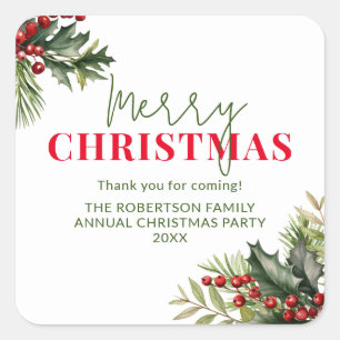 Holly en Pine op Witte Kerstmis Party Favors Vierkante Sticker