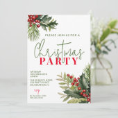 Holly en Pine op Witte Kerstmis Party Kaart (Staand voorkant)