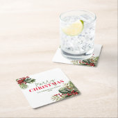 Holly en Pine op Witte Kerstmis Party Kartonnen Onderzetters (Insitu)