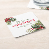 Holly en Pine op Witte Kerstmis Party Kartonnen Onderzetters (Schuin)