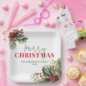 Holly en Pine op Witte Kerstmis Party Papieren Bordje (Feest)