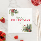 Holly en Pine op Witte Kerstmis Party Servet (Insitu)