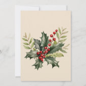 Holly en Pine Red Berries Beige Kerst Kaart (Achterkant)