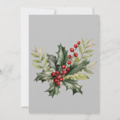 Holly en Pine Red Berries Grijze Kerst Kaart (Achterkant)