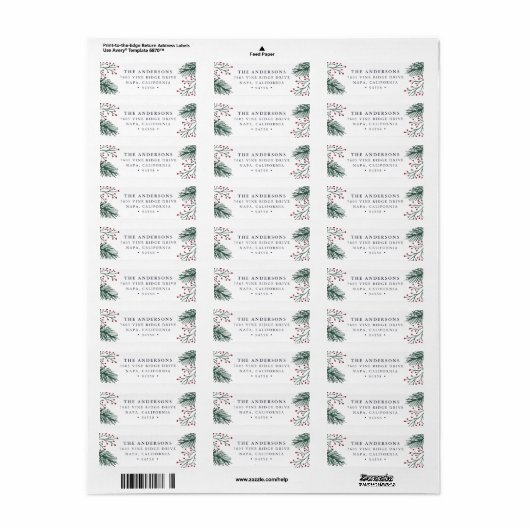 Holly en Pine | Terugkeeradres feestdag Etiket (Full Sheet)