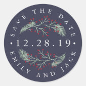 Holly en Pine | Winter Save the Date Ronde Sticker (Voorkant)