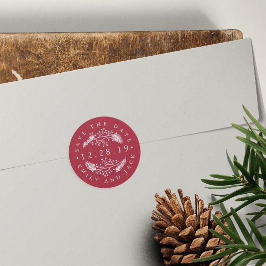Holly en Pine | Winter Save the Date Ronde Sticker