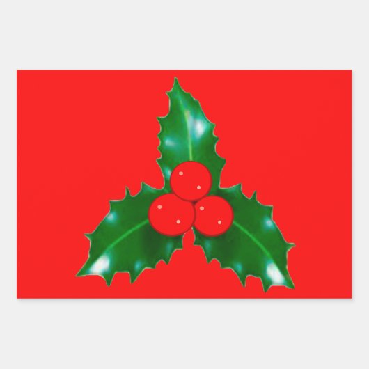Holly en Pinecones rood inpakpapier (Voorkant)