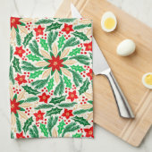 Holly en Poinsettia Botanisch vakantiepatroon Theedoek (Quarter Fold)