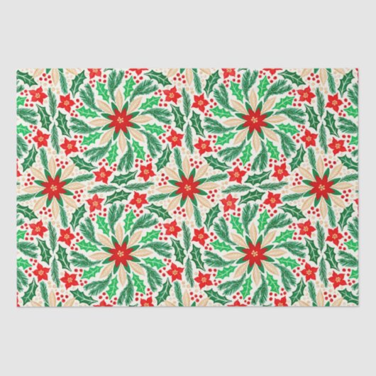 Holly en Poinsettia Botanisch vakantiepatroon Tissuepapier (Voorkant)