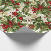 Holly en Poinsettias Cadeaupapier (Hoek)