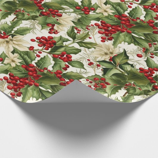 Holly en Poinsettias Cadeaupapier (Hoek)