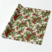 Holly en Poinsettias Cadeaupapier (Uitgerold)