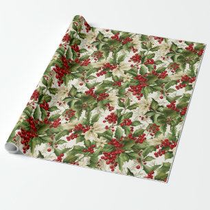 Holly en Poinsettias Cadeaupapier