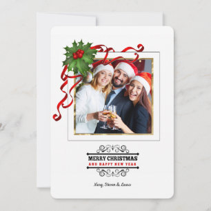 Holly en Red Ribbon Photo Kerstkaart Kaart