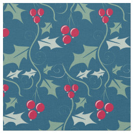 Holly en rode bessen grafisch kerstpatroon stof