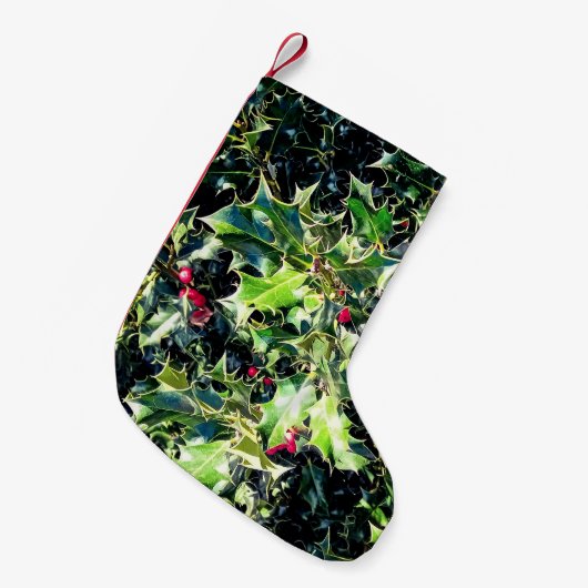 Holly en rode bessen kleine kerstsok (Voorkant (Hangend))