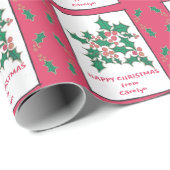 Holly en rode bessen, originele kunst, groet cadeaupapier (Rol Hoek)